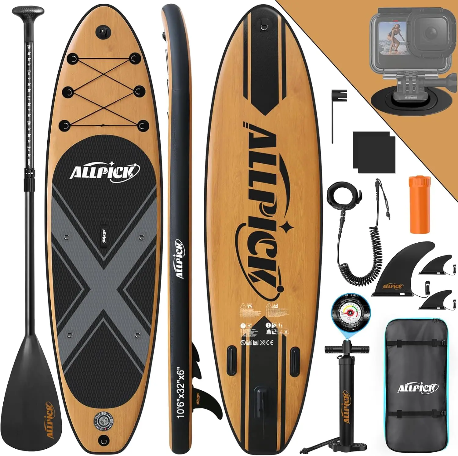 PADDLE GONFLABLE ALLPICK 320x81x15CM MAX 200KG VINTAGE WOOD GRAIN